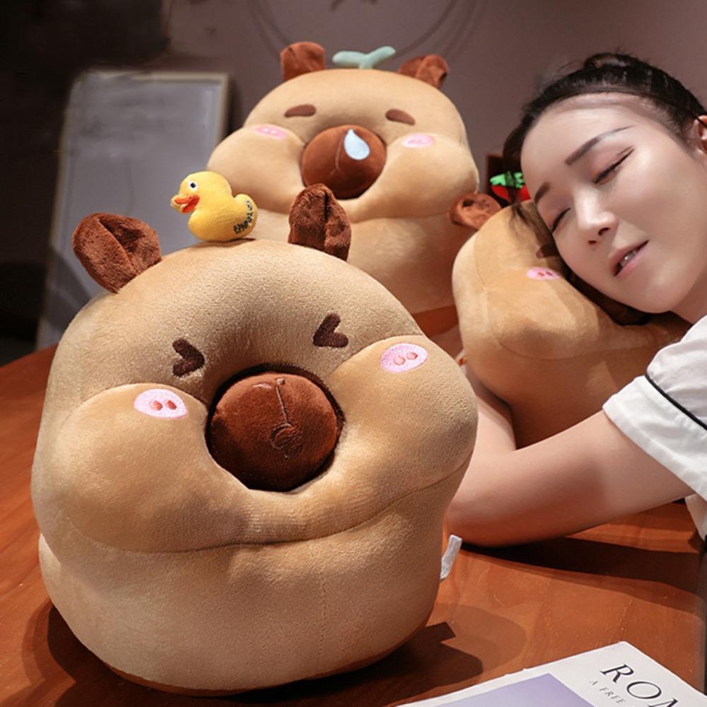 Face Down Capybara Table Rest Pillow Circular Capybara Plush Pillow Capybara Nap Pillow  School