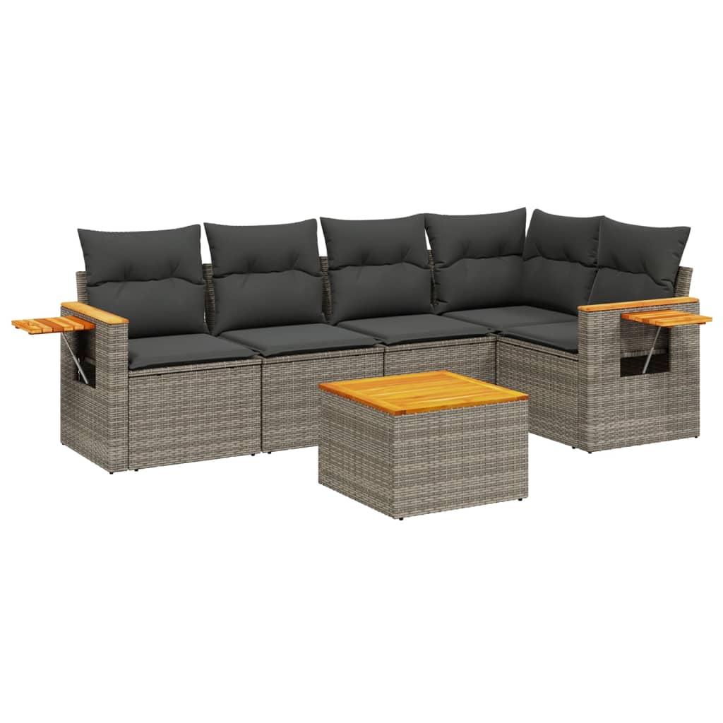 Vidaxl 6-Cz. Garden Furniture Set With Cushions, Grey, Poly Rattan