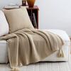 Waffle Pattern Nordic Knitted Blanket with Tassel Sofa Blanket Simple Nap Blanket  Bed