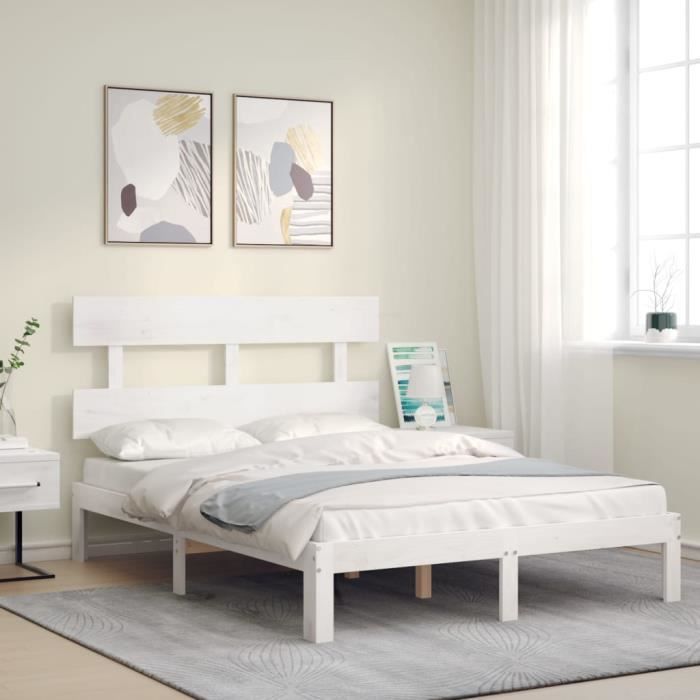 VidaXL Bed Frame with Headboard White Small Double Solid Wood 3193502