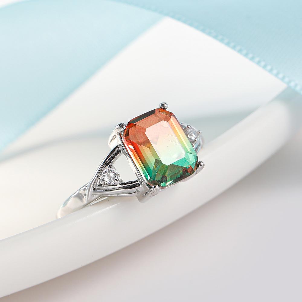 Gold-Plated Colorful Crystal Ring with Diamonds and Tourmaline Zircon Accents