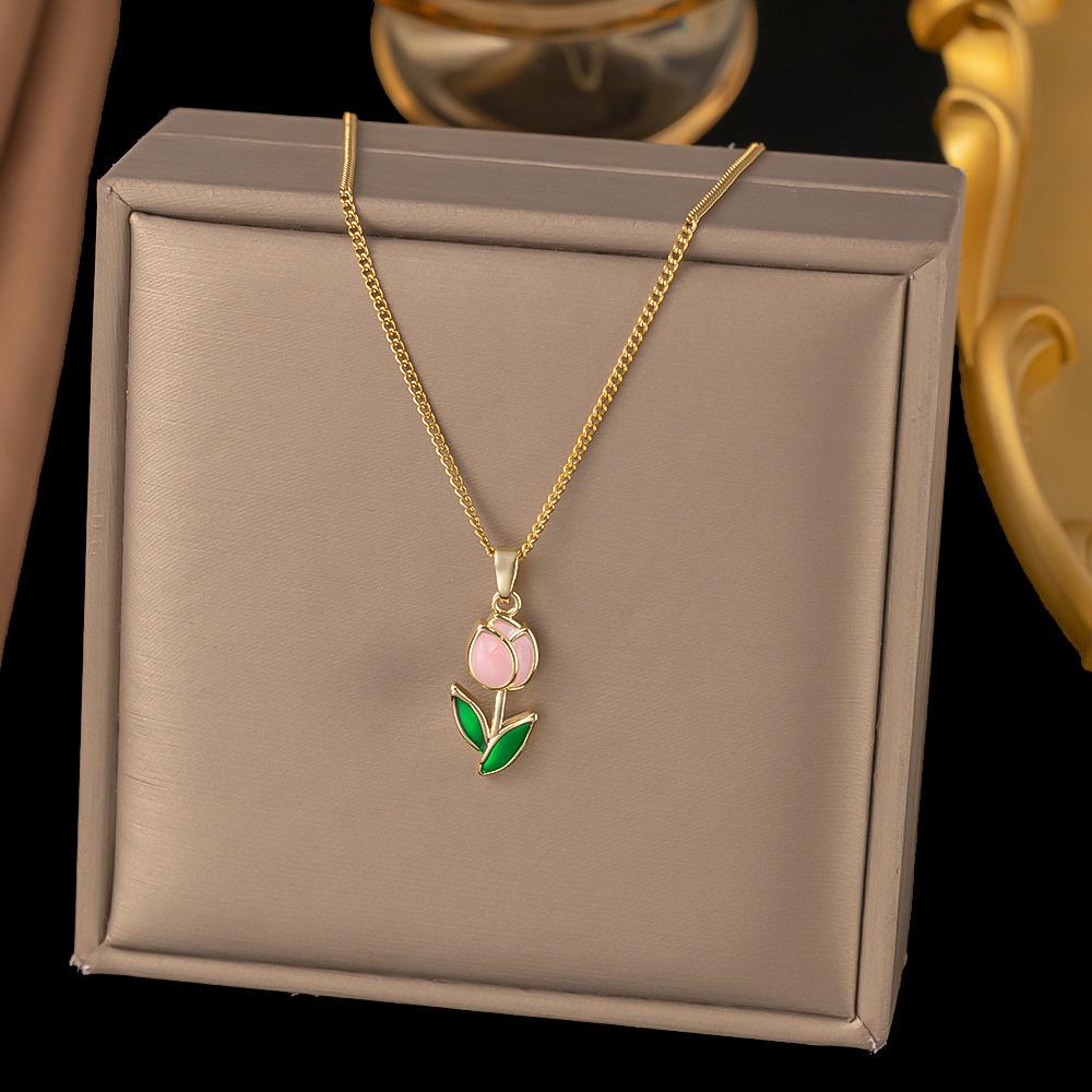 2025 Sommer Rote Kirsche Anhänger Halskette - Japanisch & Koreanisch Inspiriert Leichter Luxus Schlüsselbeinkette für Damen, Titanstahl.