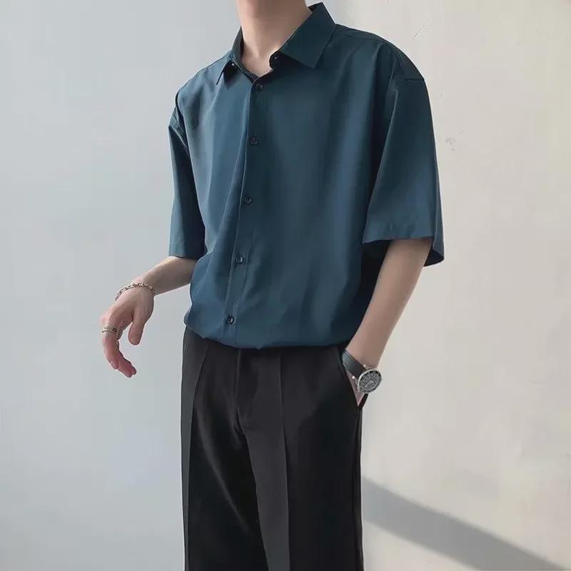 Men's Summer Korean Style Casual Loose Five-Point Sleeve Cardigan Shirt
