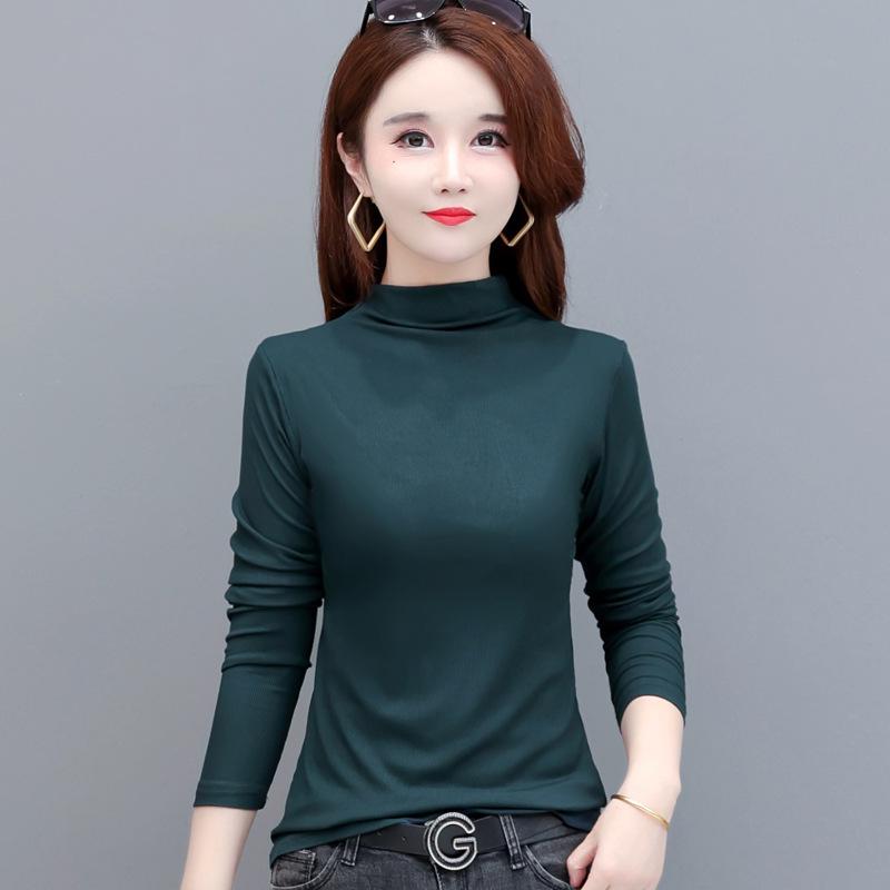 Women's Long Sleeve Modal T-Shirt: Loose Fit, Slimming, Half Turtleneck, Stretchy, Large Size, Perfect for Spring and Autumn.