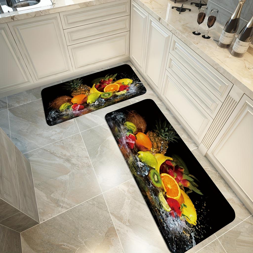 Fruit Pattern Soft Kitchen Rug Anti-Fatigue Kitchen Rug Waterproof Non-Slip Rugs Set Runner Rug Bedside Rug Absorbent Carpet For Kitchen