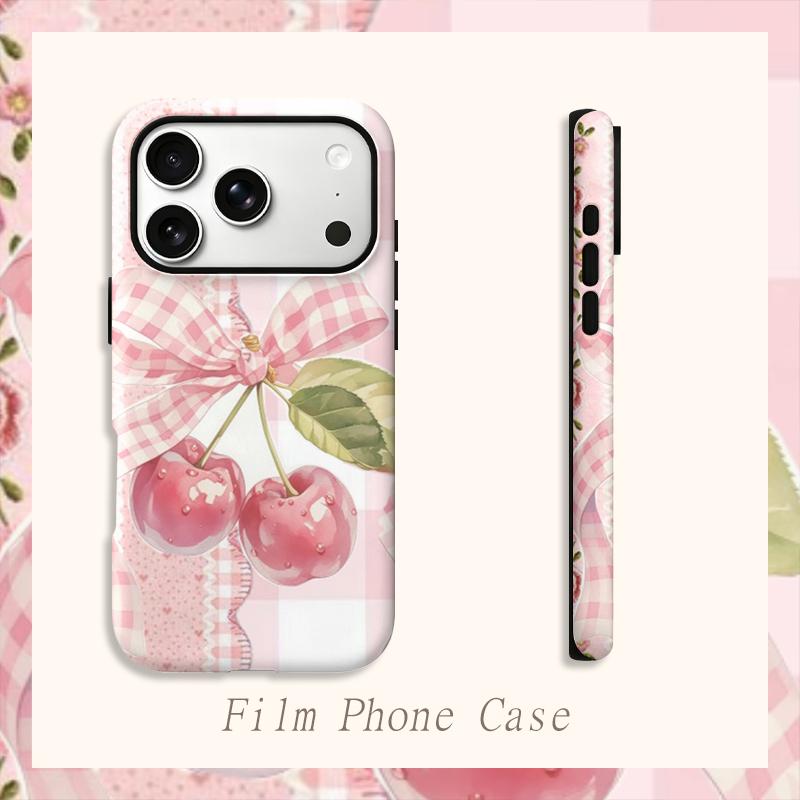 Ruffled Pink Gingham Cherry Art Graphic Design Sweet Pattern Film Aesthetic Protective Shockproof Bumper Phone Case Cover For iPhone 14 1516ProMaxPlus