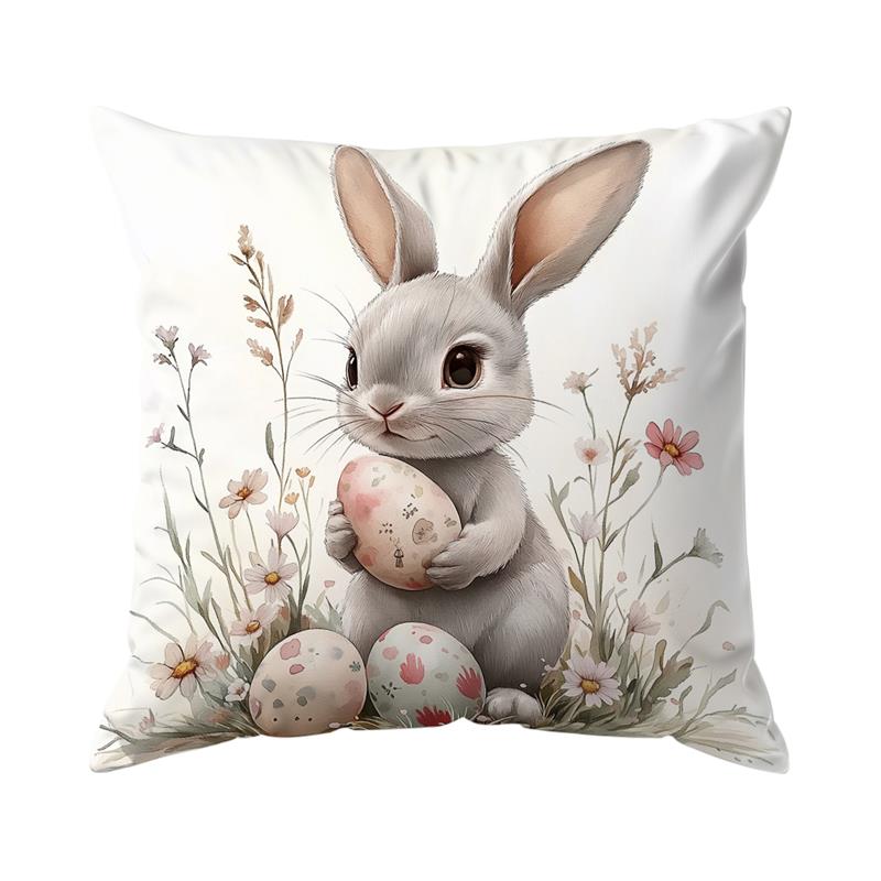 1 Pc Easter Day Cushion Cover Cute Bunny Eggs Pillow Cover Easter Rabbit Pillowcase Home Decorative Throw Pillow Case 45X45Cm