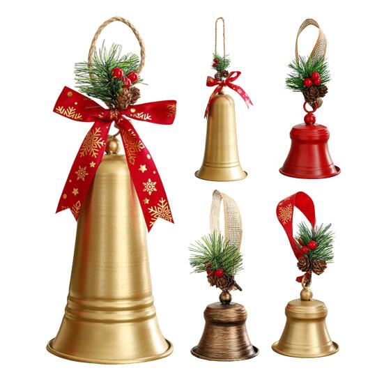 Christmas Bell Hanging Ornaments Rustic Metal Bell Decoration with Artificial Pine Needles Berries for Christmas Tree Wreath Door Window Decor
