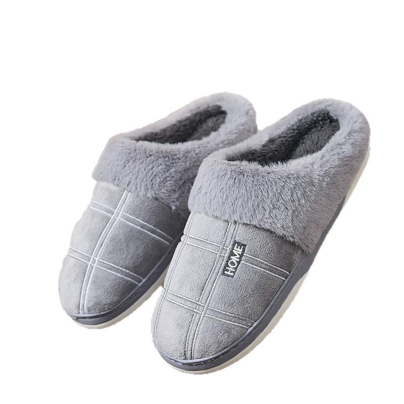 Soft Flannel Flu Plaid House Slippers Men Comfortable Memory Foam Cushion Warm Living Room Shoes Slip-On Winter Indoor