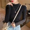 Women's Long-Sleeve Half-High Neck Base Layer Sweater for Spring and Autumn - Versatile Thin Knit Top for Inner Wear, Slim-Fit and Slimming