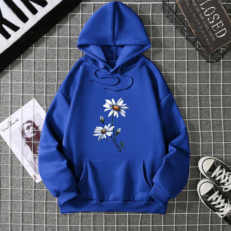 2025Creative White chrysanthemumPattern Women clothing Soft Simplicity hoddy Hot Sale Basics Streetwears Personality Hip HopTop