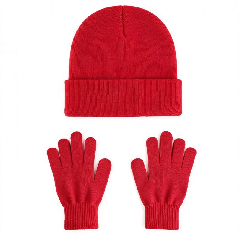 Unisex Winter Knit Beanie Hat Gloves Set Warm Acrylic Cap Outdoor Cold Weather Casual Wear