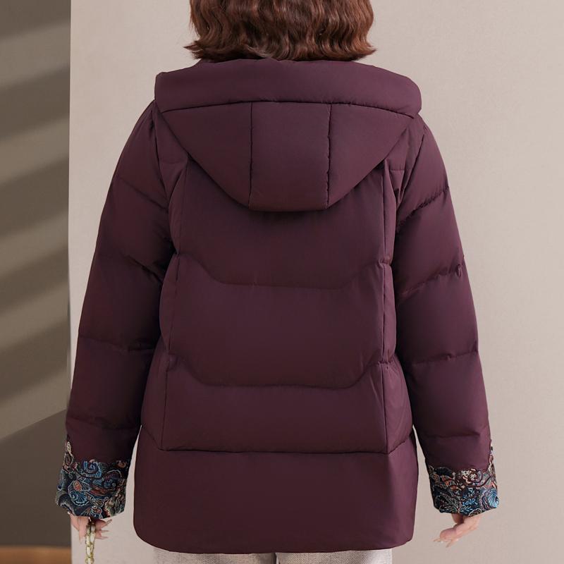 Plus Size Middle Age Women's Winter Down Jackets Hooded Thick Warm Embroidery Down Coats Woman Outerwears