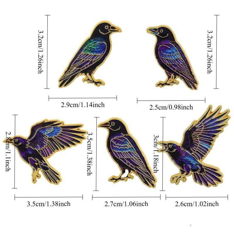 5Pcs Punk Enamel Pin Set Cartoon Crow Brooch For Coat Halloween Brooches Collar Lapel Pins Metal Badges Jewelry Party Gift