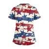 Women's Short Sleeve Stagger V Neck  Print Pocket Dry-nurse Top