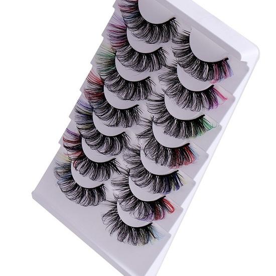 7 Pairs of Colored Hair-fried False Eyelashes with Multi-layer Thick Cross Mink Fur Lashes Mink Individual Lashes Extension Eyelashes Extension Kit