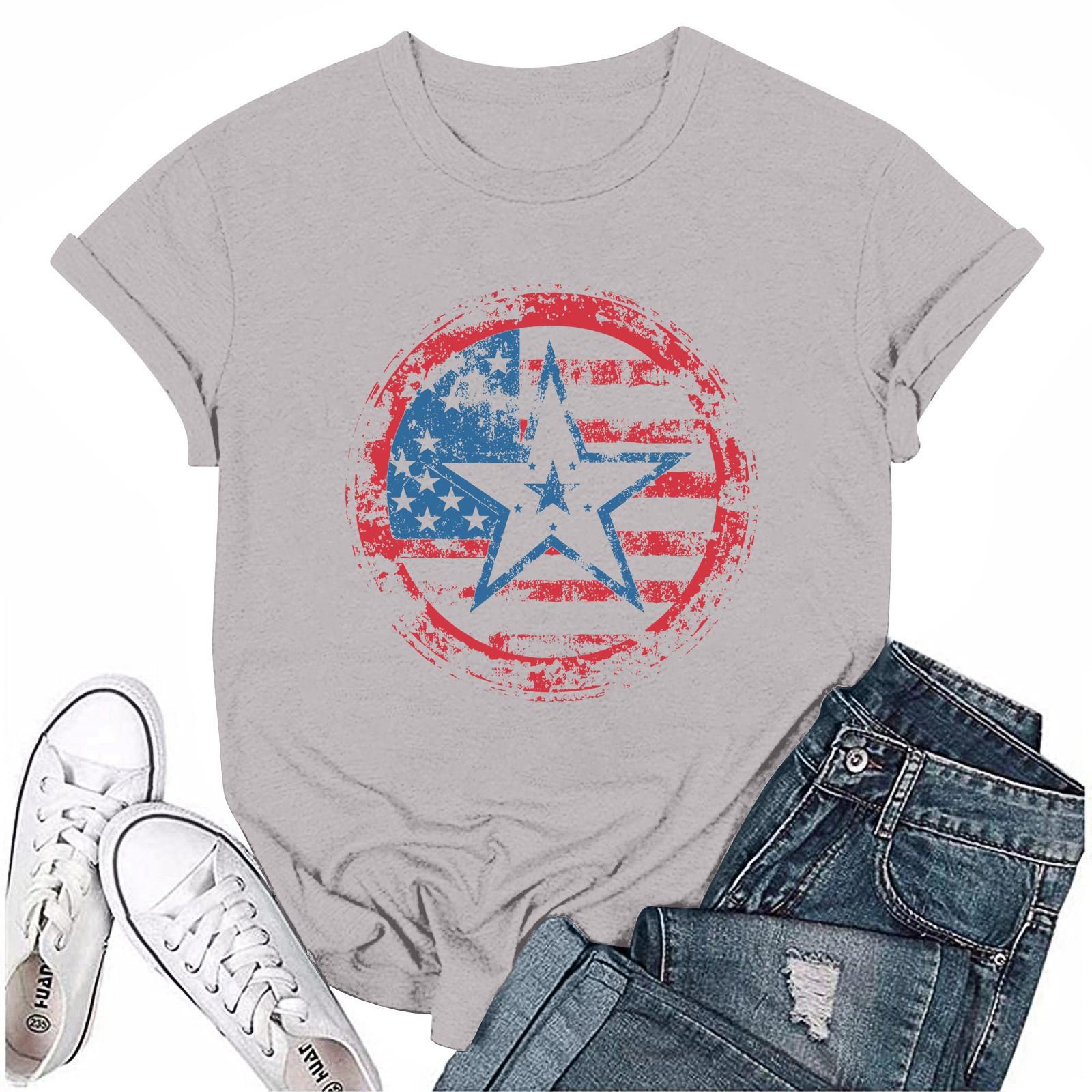 

Взрослые Повседневная Ежедневная Круглая горловина День Независимости Печатный короткий рукав Футболка Топ с буквами M