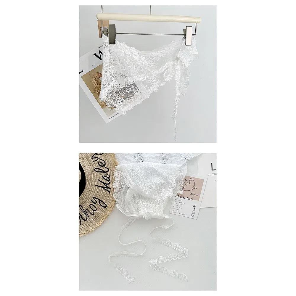 Y2K Streetwear Lace Triangle Scarf Floral Apron Wrap Skirt Lightweight Hip Curtain