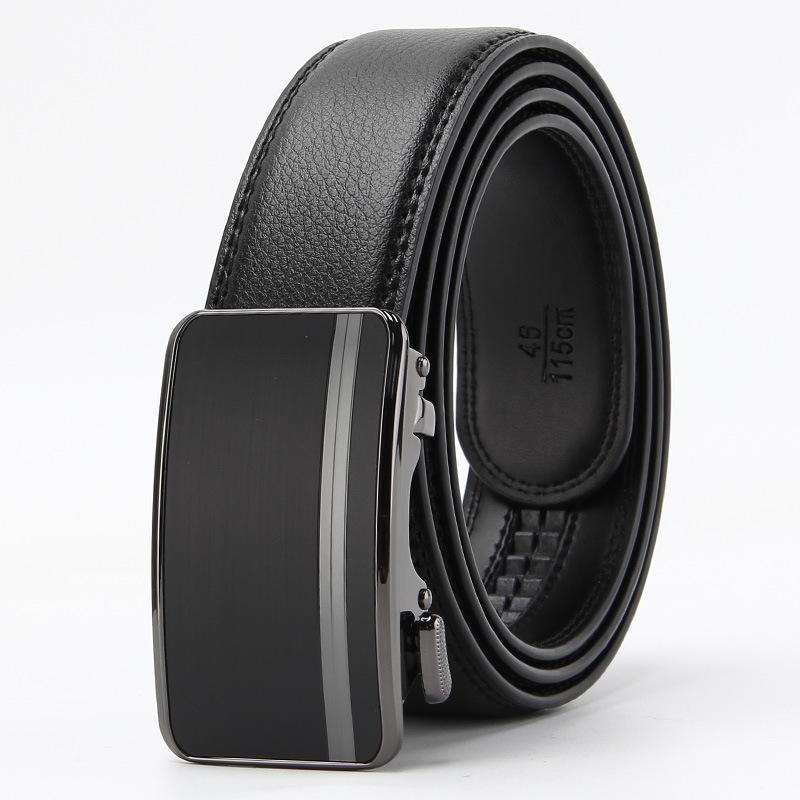 New Men's Real Beef Two Layer Leather Open Edge Wear Automatic Buckle Belt Imitation Steel Business Casual Men's Belt