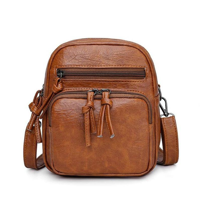 

Новые винтажные сумки через плечо для женщин, с двойным отделением, на плечо, из мягкой ПУ кожи, сумочка большой вместимости для путешествий коричневый