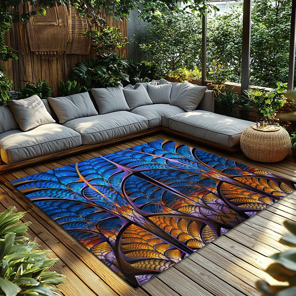 Tuniu Abstract Peacock Feather Area Rug, Blue Orange Floral Design Carpet for Living Room Bedroom Home Decor