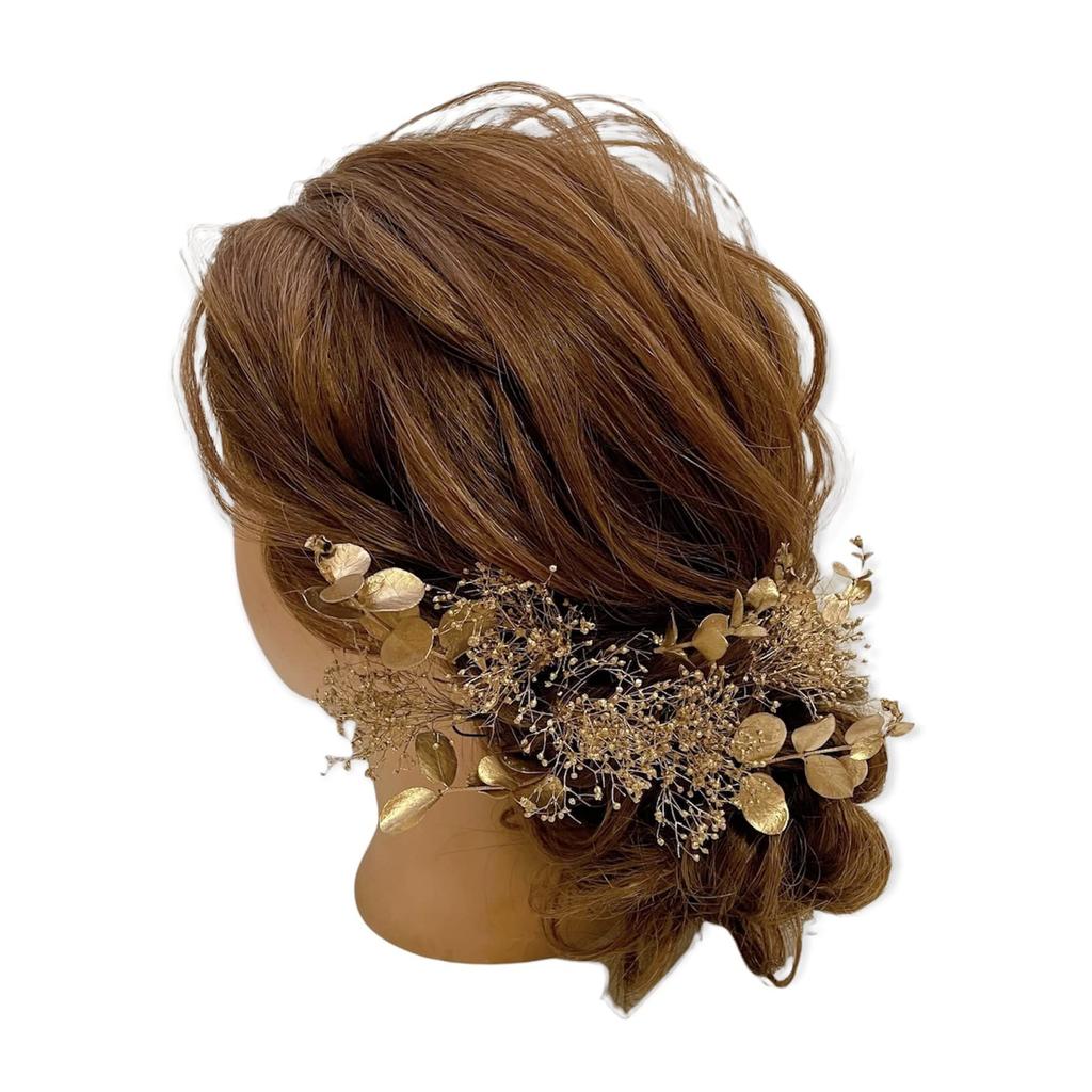 Gold Dried Flower Hair Ornament for and Kimono Coming-of-Age Ceremonies, Weddings, Graduations, Hakama, Furisode, Bridal,