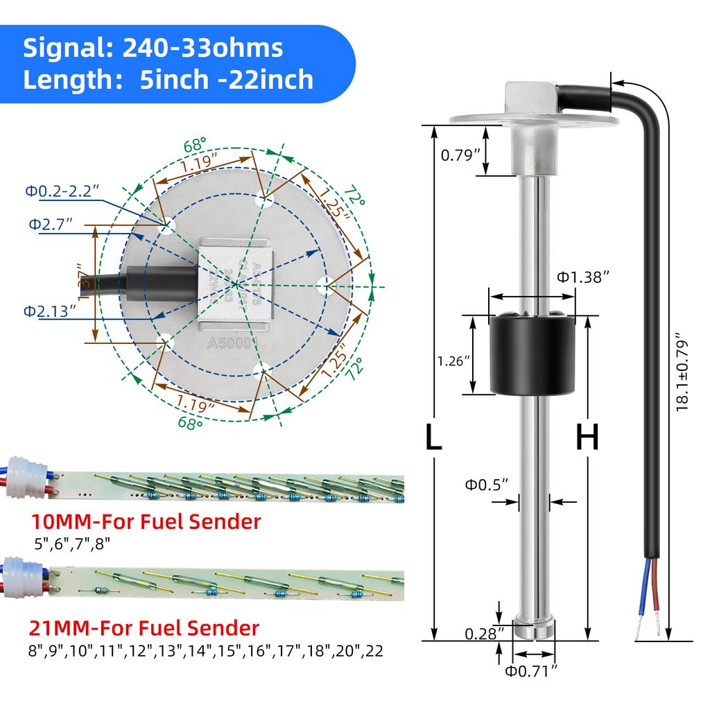 Senzor de nivel al combustibilului din oțel inoxidabil 240-30ohm Unitate de trimitere a combustibilului Senzor de ulei din rezervor Se potrivește cu indicatorul de nivel al apei pentru mașină personalizat