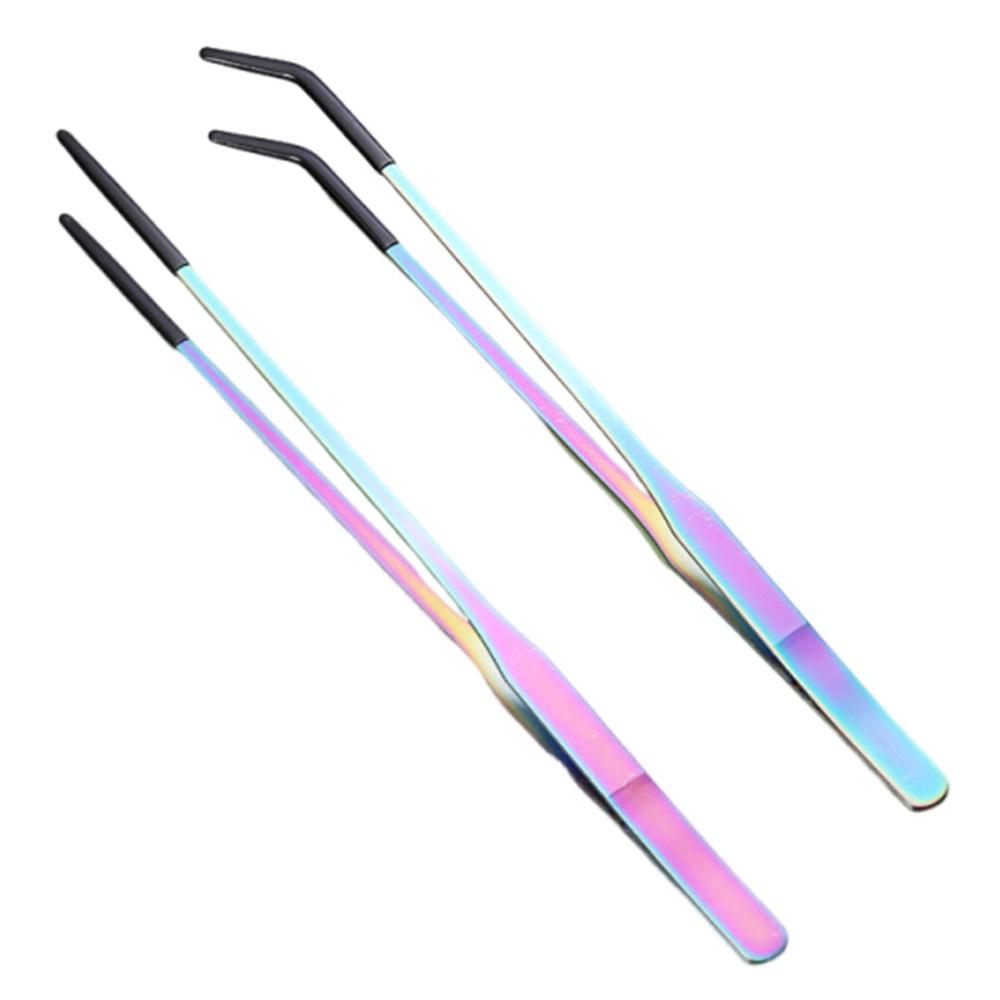 2Pcs Stainless Steel Aquarium Feeding Tweezers 27CM Non-slip Reptile Feeding Tongs with Rubber Head Dazzling Aquarium Clip Tools