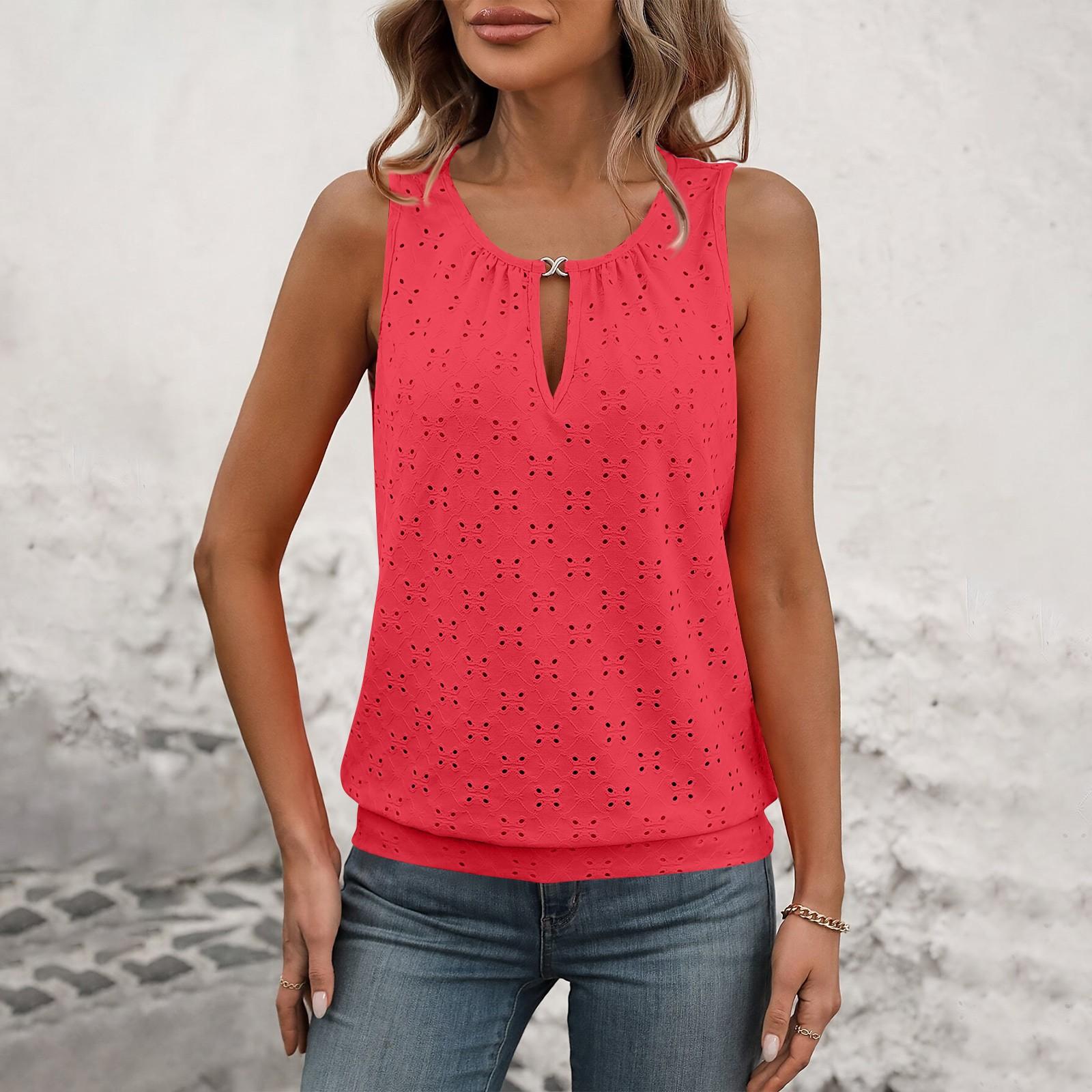 

Жіноча мода Однотонний Топ-футболка без рукавів з круглим вирізом та пряжкою L