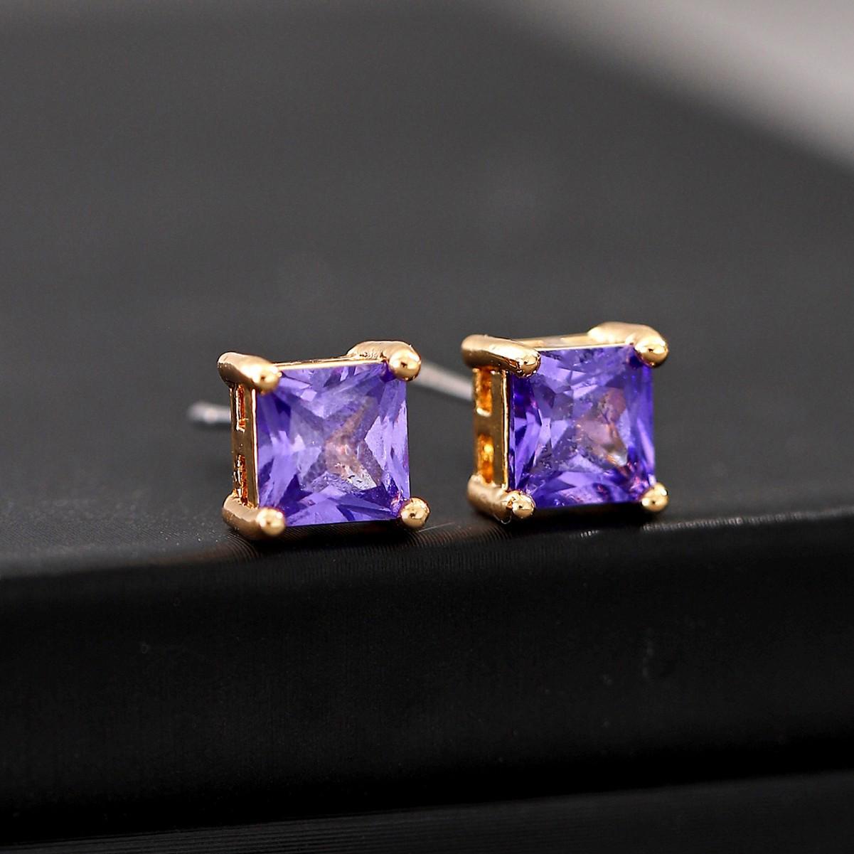Квадратные серьги-гвоздики с фиолетовым цирконом - Роскошные, Универсальные, Модные Аксессуары для Женщин, Нишевый Дизайн.