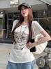 American Sweet and Spicy Letter Printed Crew Neck T-Shirt Women's Summer Waist Skinny Versatile Short Sleeve Bottom Shirt Top