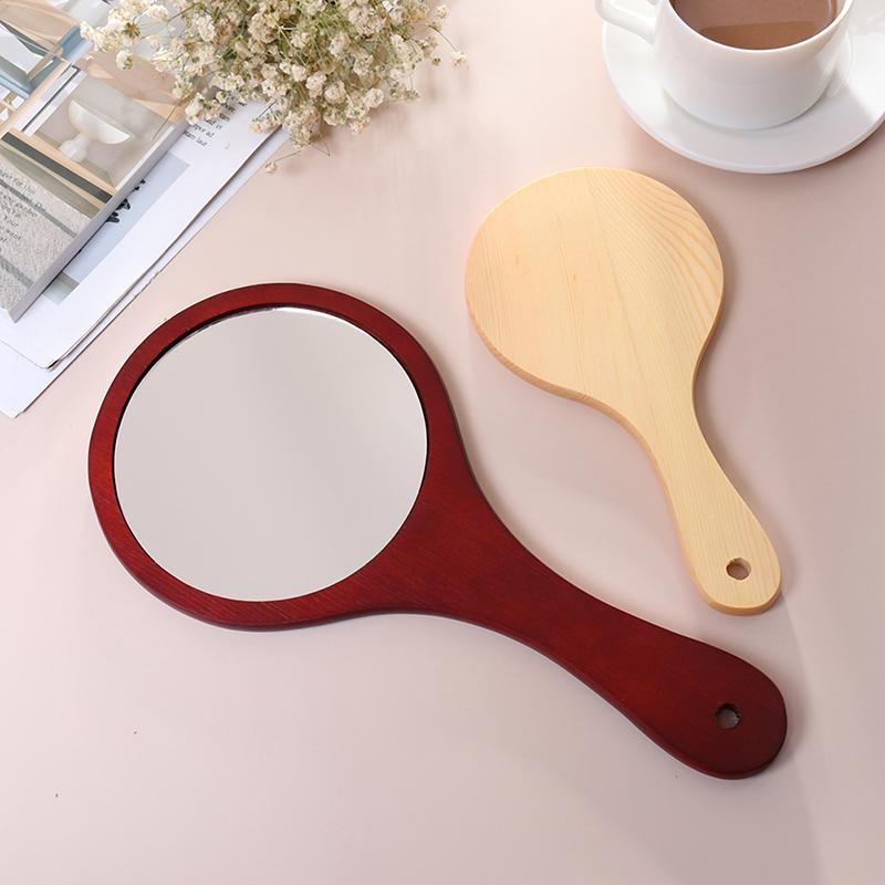 Round Wood Vintage Hand Mirror Makeup Vanity Mirror Cosmetic Make Up Mirrors
