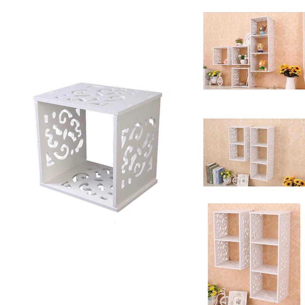 Contemporary Wooden Wall Shelf With Modular Grid Design For Bedroom Storage And Decor