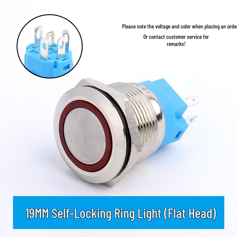 LED Ring Metal Push Button Switch: 12mm, 16mm, 19mm, 22mm - Momentary & Latching Options