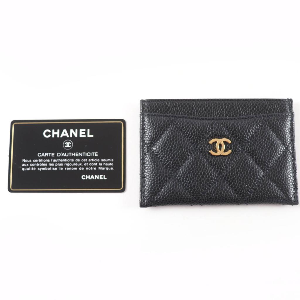 Excellent CHANEL Pass case COCO Mark Matelasse Card Case black Caviar skin Women Used
