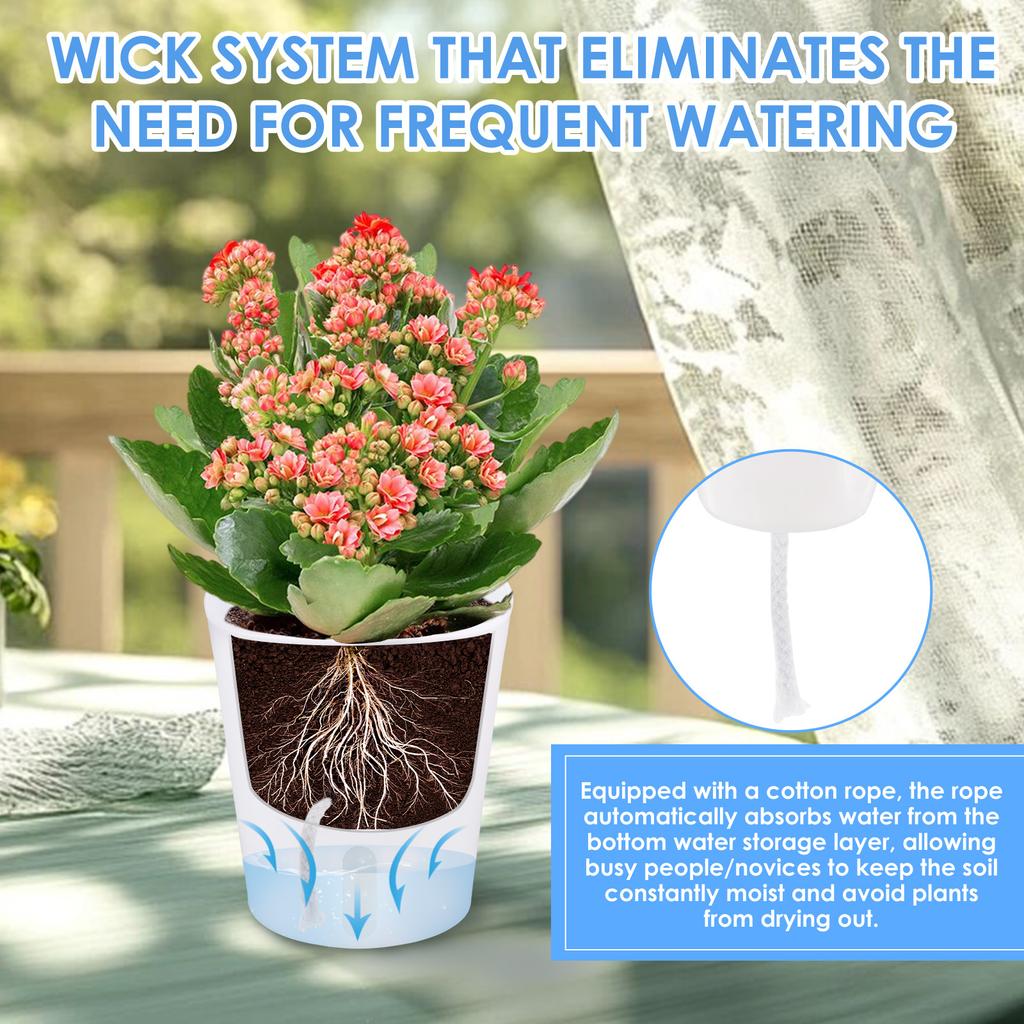 10 st Självvattnande Blomkruka Dubbelskikts Plast Planteringskruka med Bomullssnöre & Genomskinlig Innerkopp Trädgård Liten Blomkruka