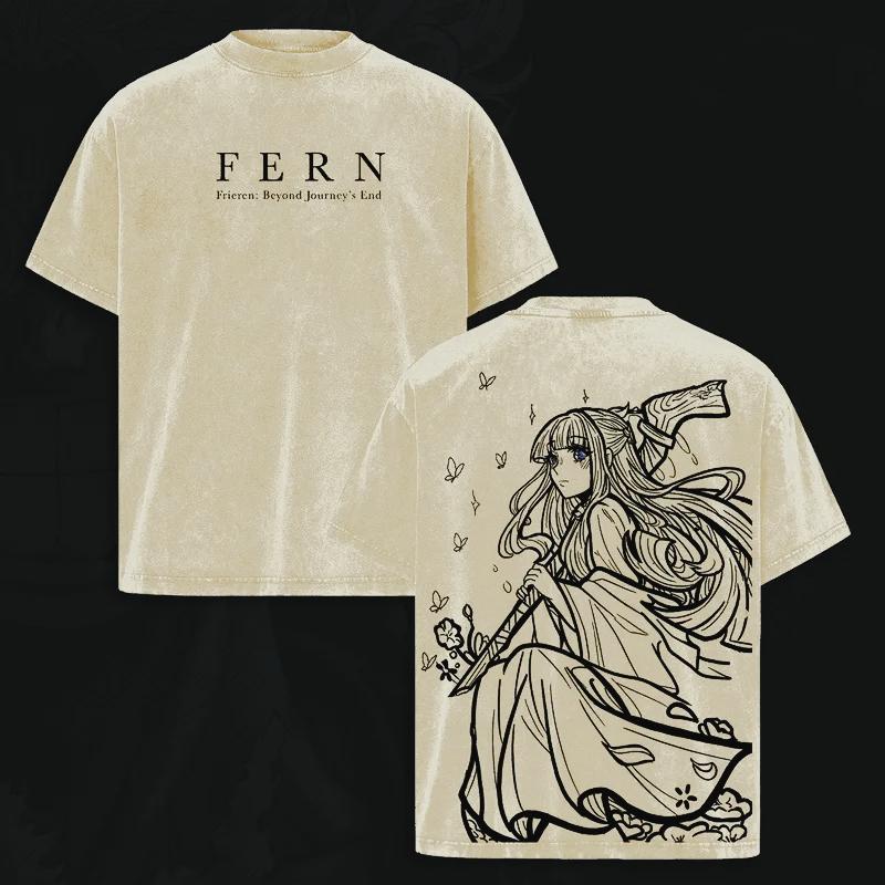 Frieren Beyond Journey s End Fern T-shirt Anime Trendy Washed Oversized T Shirt Men s Clothing Short Sleeve Cotton Tee Tops XXL 1700₽