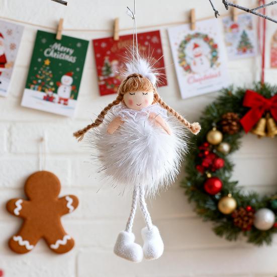 Christmas Angel Doll Pendant with Long Pigtail Design Health Happiness Blessings Decorative Hanging Ornament