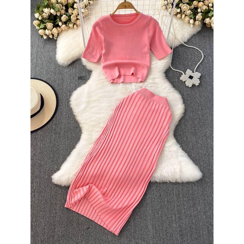K-style round Neck Knitwear Mid Length Long Length Fashion Suit
