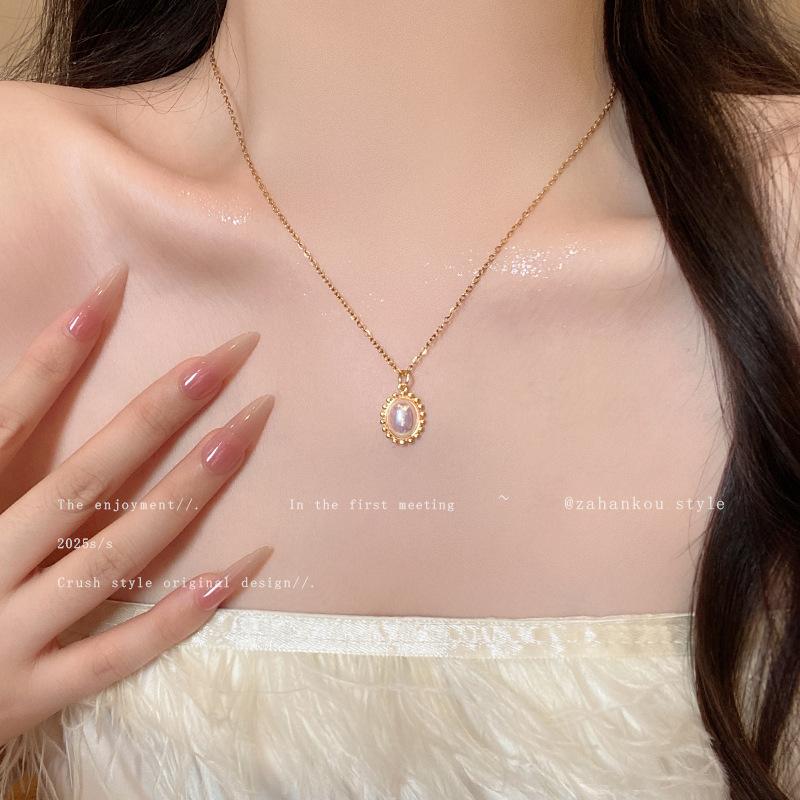 Opal love titanium steel necklace women's collarbone chain neck chain accessories