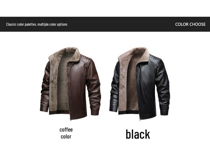Modische, verdickte Lederjacke aus Samt für Herren - Leichter Business-Casual-Stil, Karreekragen, Ideal für Herbst/Winter
