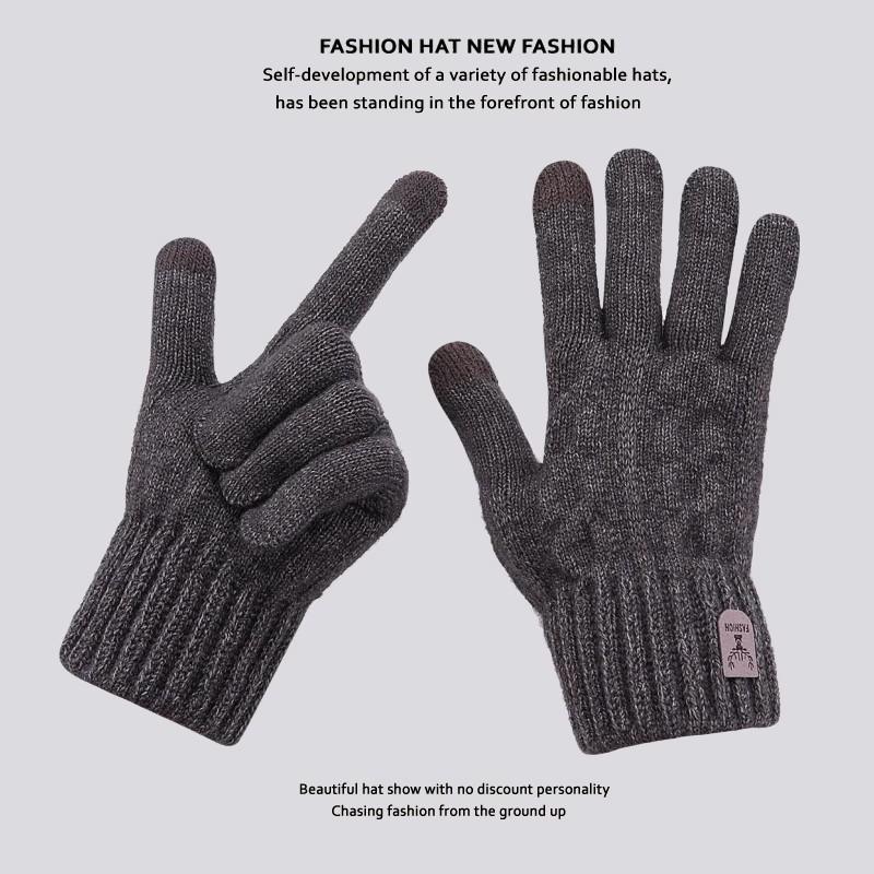 Men Thermal Gloves Winter Touchscreen Fleece Lined Thick Cold Proof Warm Wool Knitted Gloves