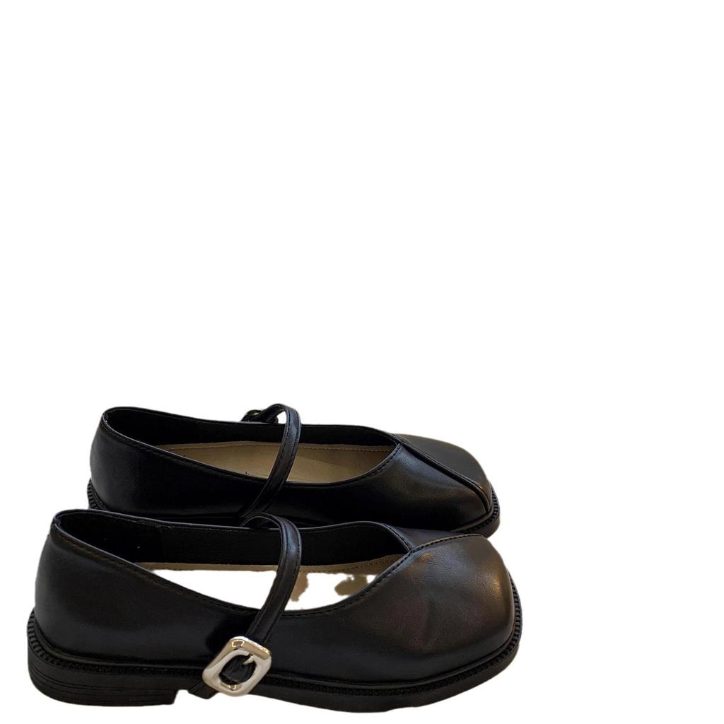 Square-headed fairy wind thick-heeled small leather shoes woman 2025 summer new versatile retro British style with skirt single shoes woman