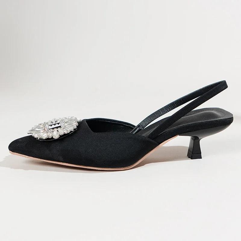 

Мода 2024 года, женская обувь с кристаллами, женские туфли на высоком каблуке, модные босоножки для вечеринок, женские сексуальные сандалии с острым носком и тонким каблуком 35 чёрный