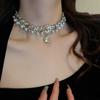 Real gold electroplated pearl and diamond-inlaid floral necklace, niche, fashionable, versatile collarbone chain, elegant and high-end accessory