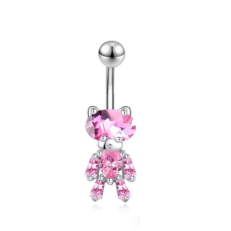 Pink Zircon Belly Button Rings Stainless Steel Heart Butterfly Navel Piercing Barbell For Women Beach Belly Ring Body Jewelry