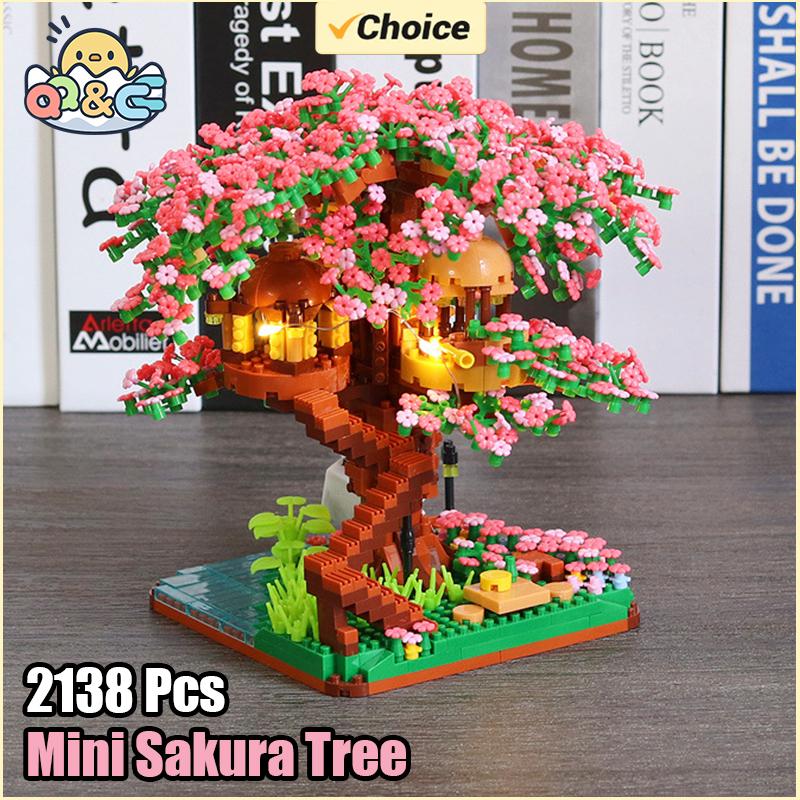Non-Toxic Mini Sakura Tree Building Blocks Set Diy Cherry Blossom Bricks With Light Treehouse Model Ornament Romantic Gift For Childrenfriend