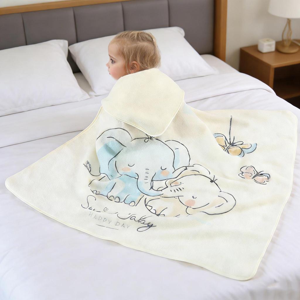 Cartoon Hooded Baby Swaddle & Bath Towel - Coral Fleece, Absorbent, Embroidered, Newborn To Toddler