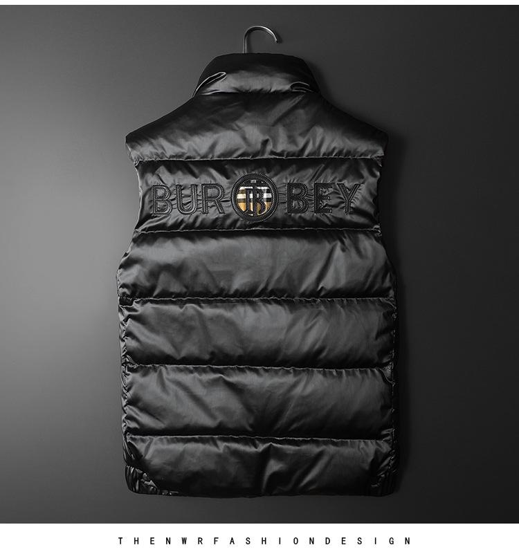 Męska Europejska Błyszcząca Kamizelka Puchowa - Zimowa z Kołnierzem Stojącym Moda Biały Puch Kaczy Odzież Wierzchnia