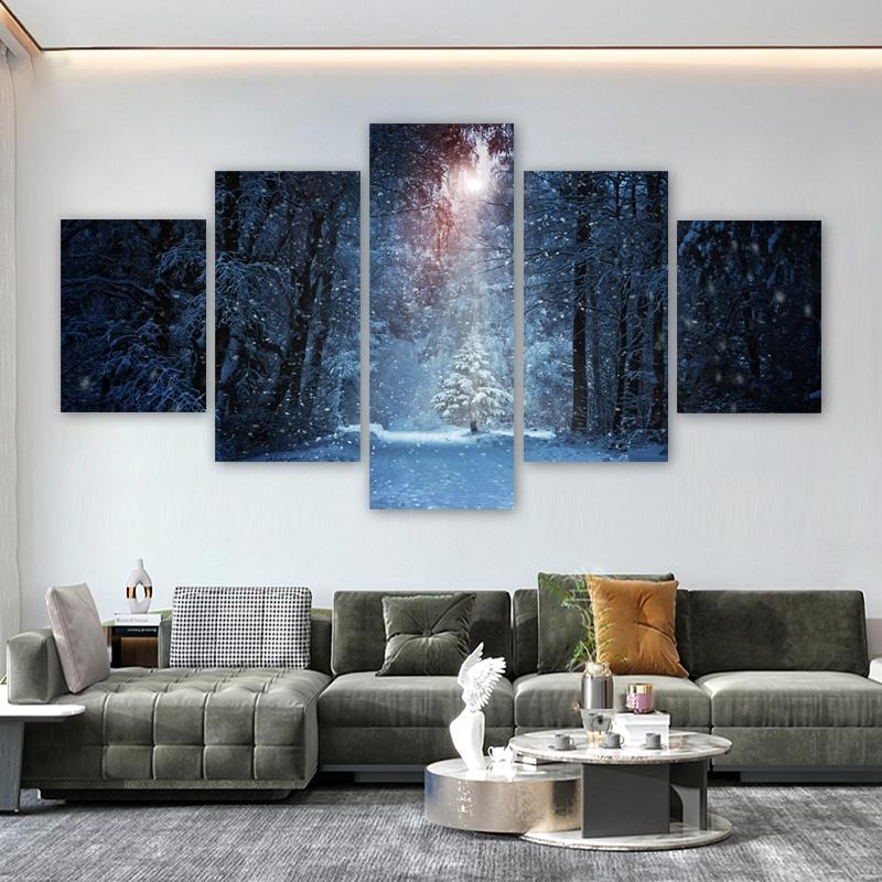 5 Panels Snow Forest Posters Canvas Painting Tree Landscape Picture Prints Wall Art For Living Room Modern Home Decor No Frame